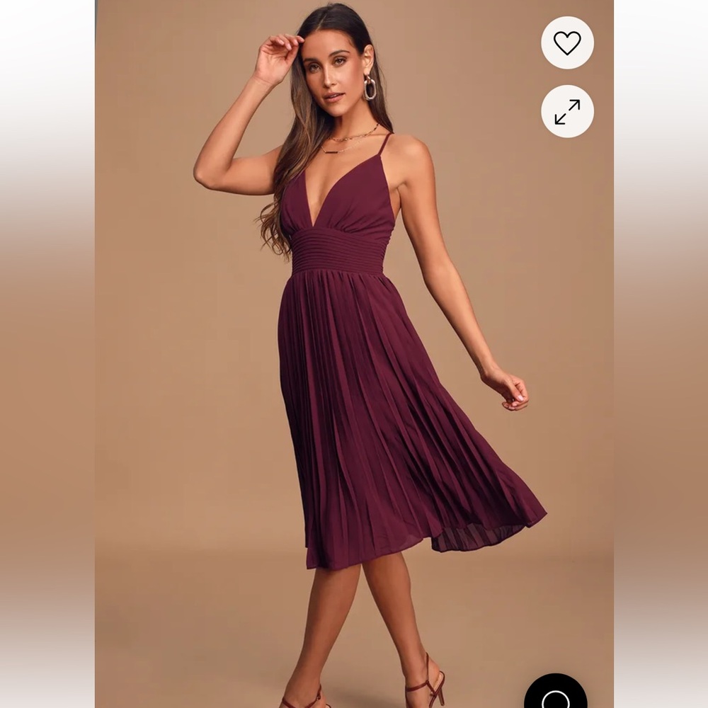 Lulu's Burgundy Pleated Midi Dress